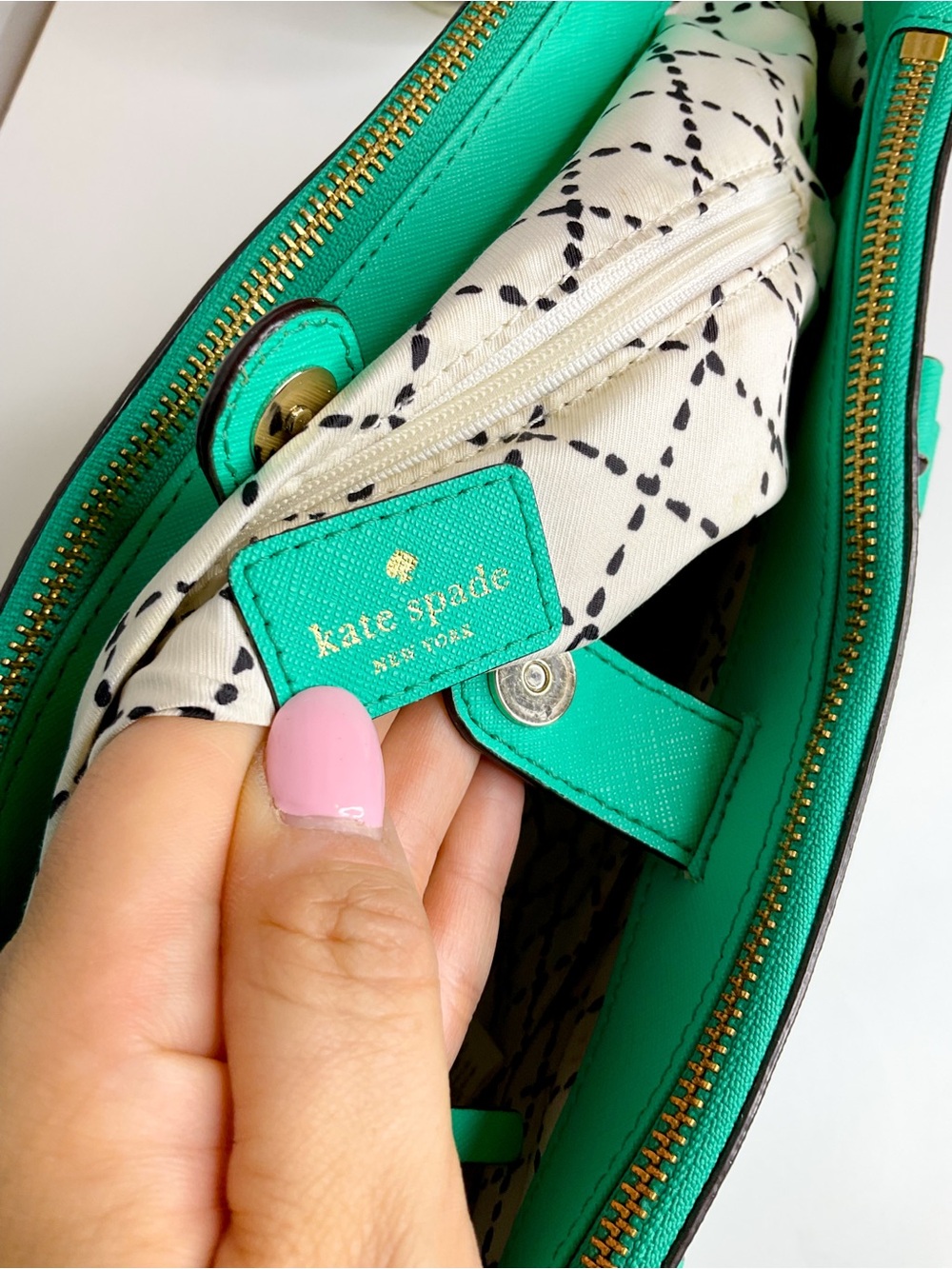 KATE SPADE Turquoise Tote Handbag - Structured Everyday Shoulder Bag - Picture 9 of 11